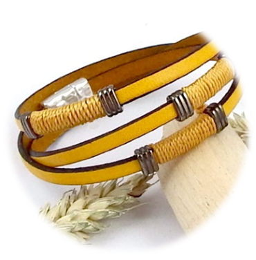 Tutoriel bracelet cuir jaune et gun métal top style boho